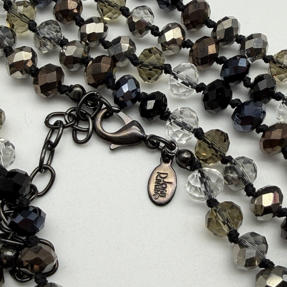 Joan Rivers Beaded Crystal Flapper Necklace 62" Clear Gray Black AB Japanned - Picture 6 of 7